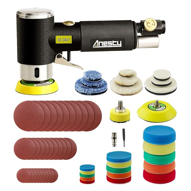 Coffret de mini-ponceuses pneumatiques Anesty avec trois tailles de plateau