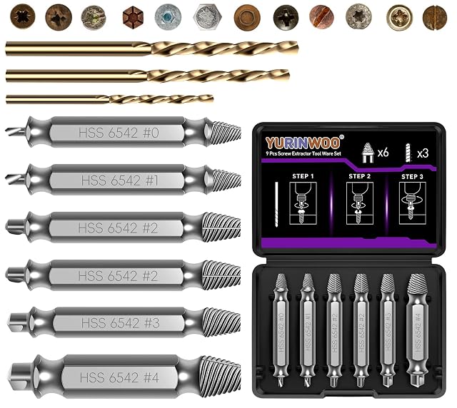 Coffret d'extracteurs de vis HSS YURINWOO 9 pièces