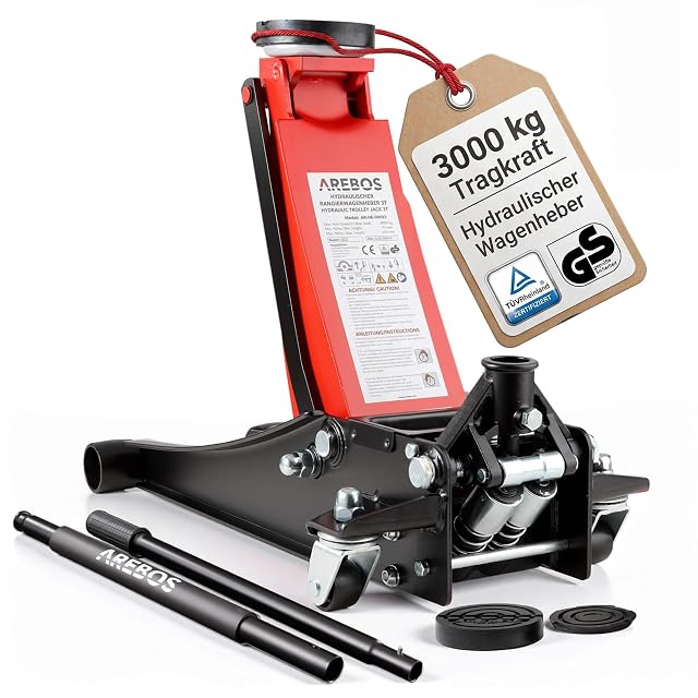 Cric rouleur hydraulique extra-plat Arebos de 3 t